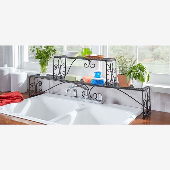Scroll 2-Tier Over Sink Shelf, BLACK, hi-res image number null