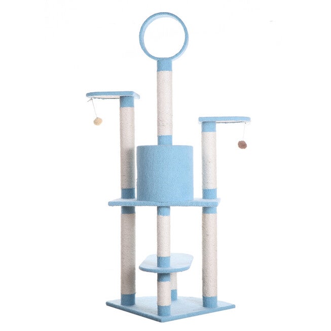 Classic 65 inches Real Wood Five Levels Cat Tree With Perch, Condo, Hanging Tunnel, , alternate image number 7