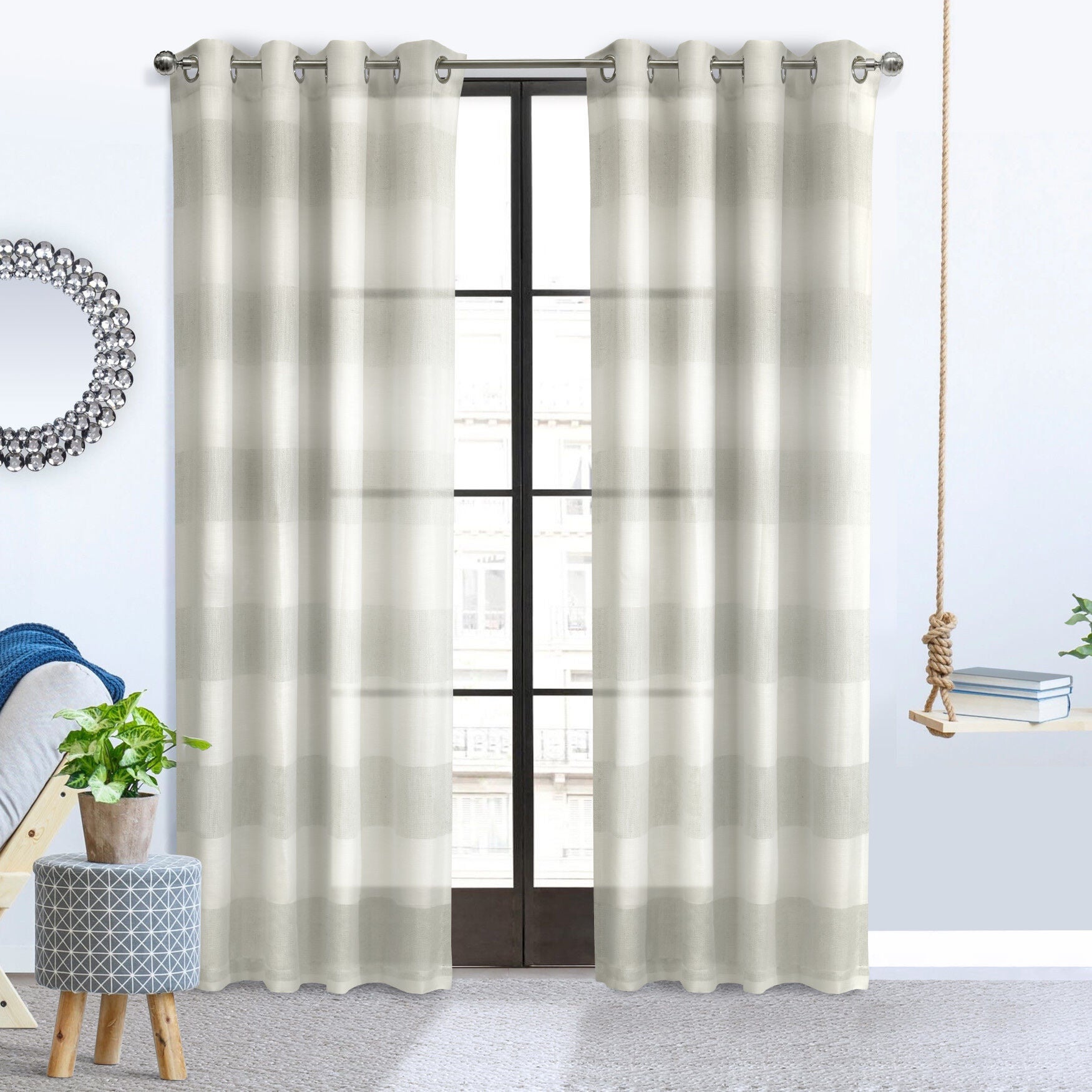 Paraiso Sheer Grommet Curtain Panel, IVORY GREY, hi-res image number 0