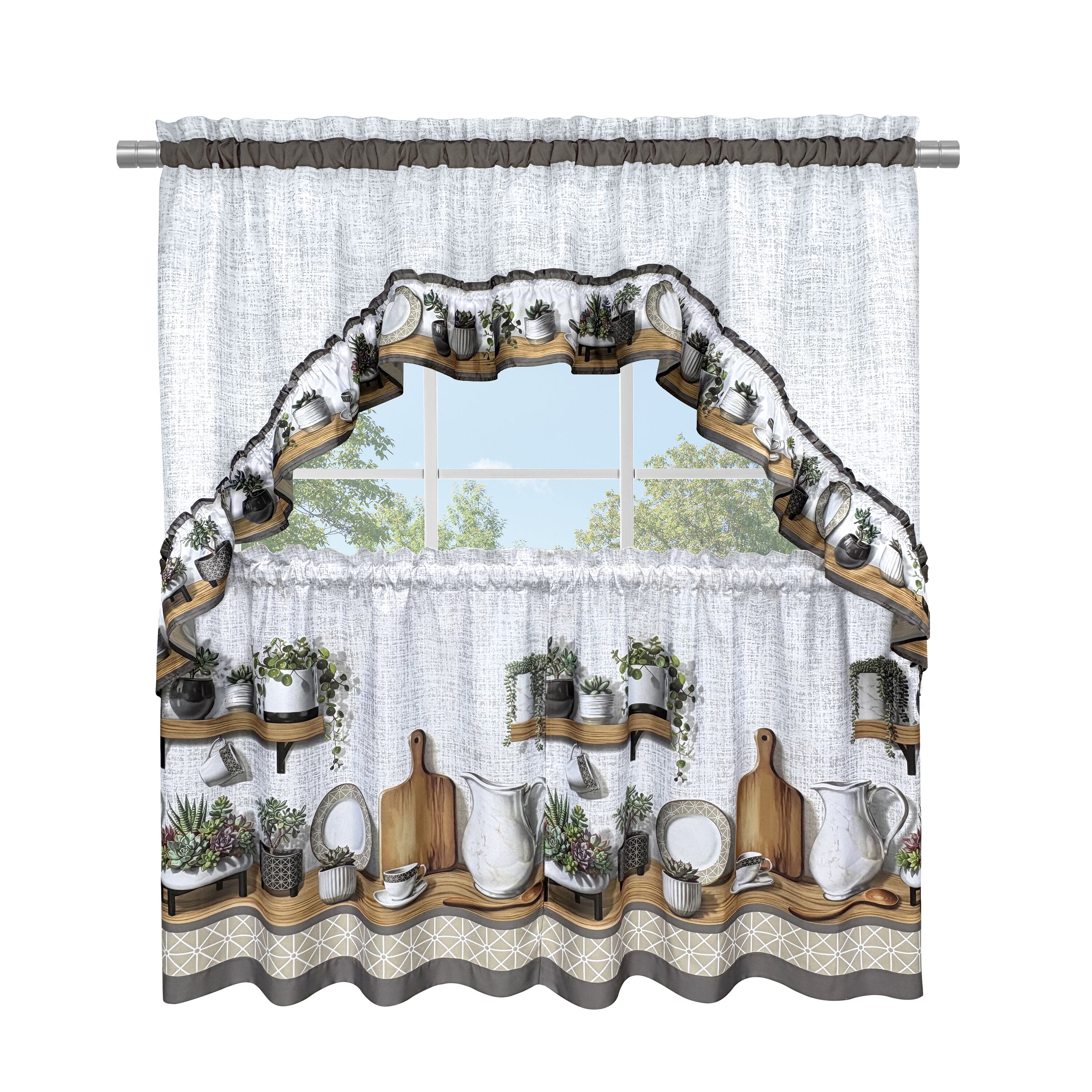 Jade Printed Tier and Swag Window Curtain Set, MULTI, alternate image number 1