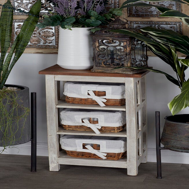 White Farmhouse Rattan Storage Unit, 29 x 15, , alternate image number null