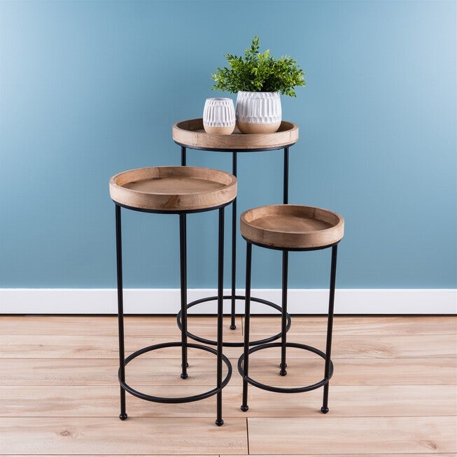 Accent Table (Set of 3) 10.5 inchesD x 20.75 inchesH, 12.25 inchesD x 25.25 inchesH, 14.25 inchesD x 28.75 inchesH Iron/Wood, BROWN/BLACK, alternate image number 4