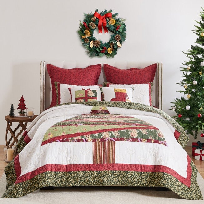 Christmas Tree Patchwork Holiday Quilt Set, Holiday, 3-Piece Full/Queen, HOLIDAY, hi-res image number 0