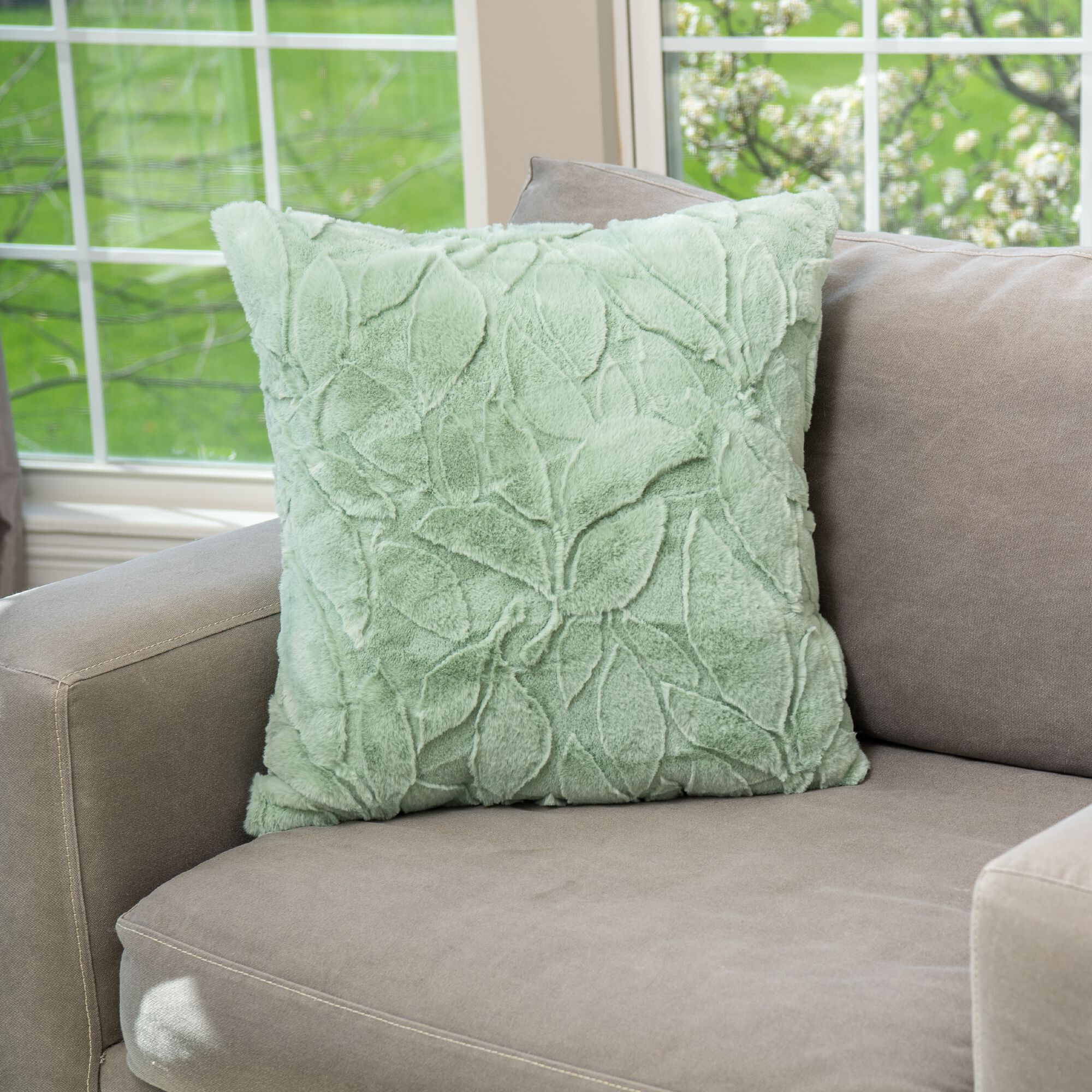 HGTV Triple Jacquard Carved Faux Fur Pillow Quietude 22 x 22 inches, MULTI, hi-res image number 0