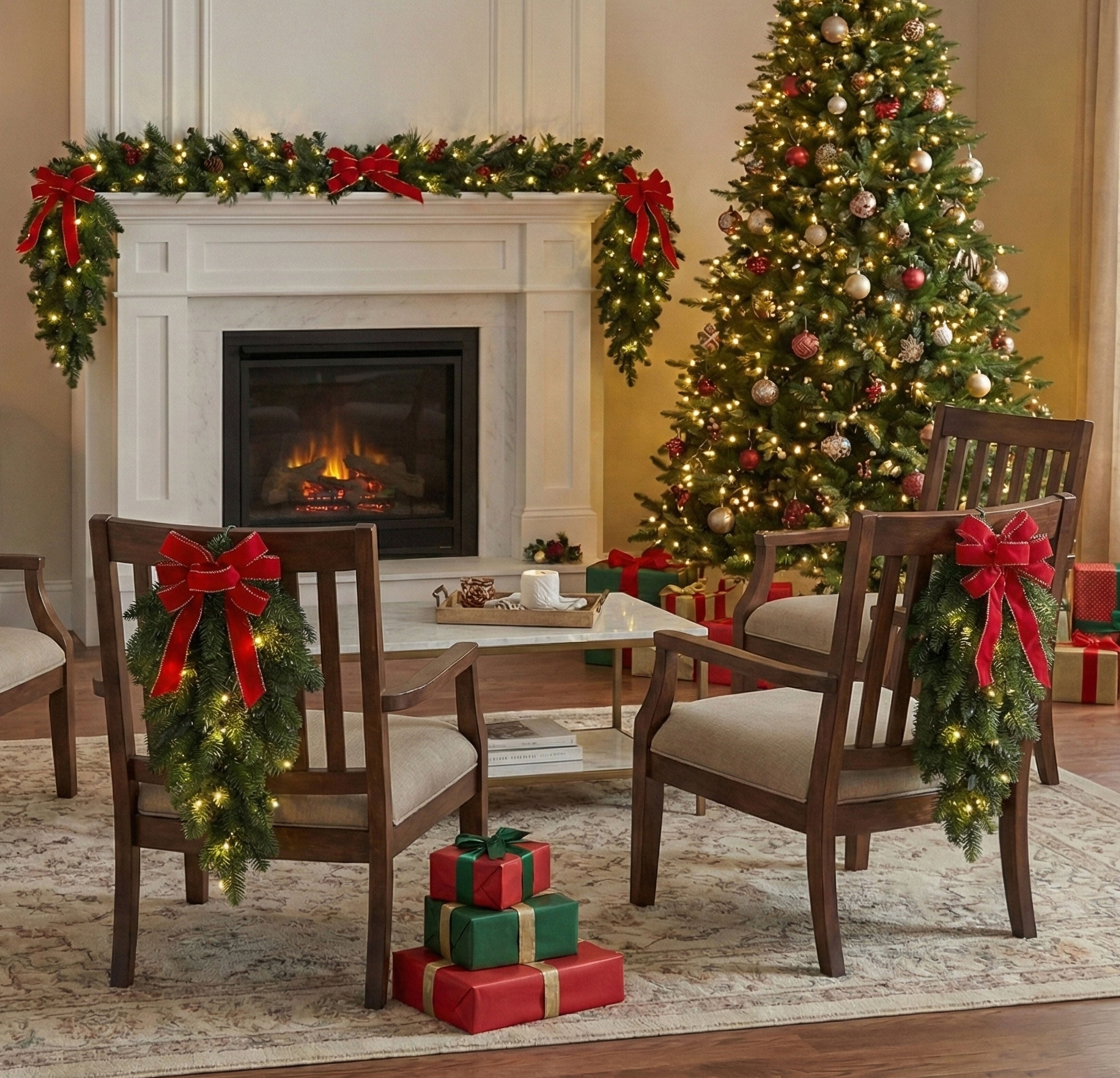 Pre-Lit Swags with Bows, Set of 4, , on-hover image number 1