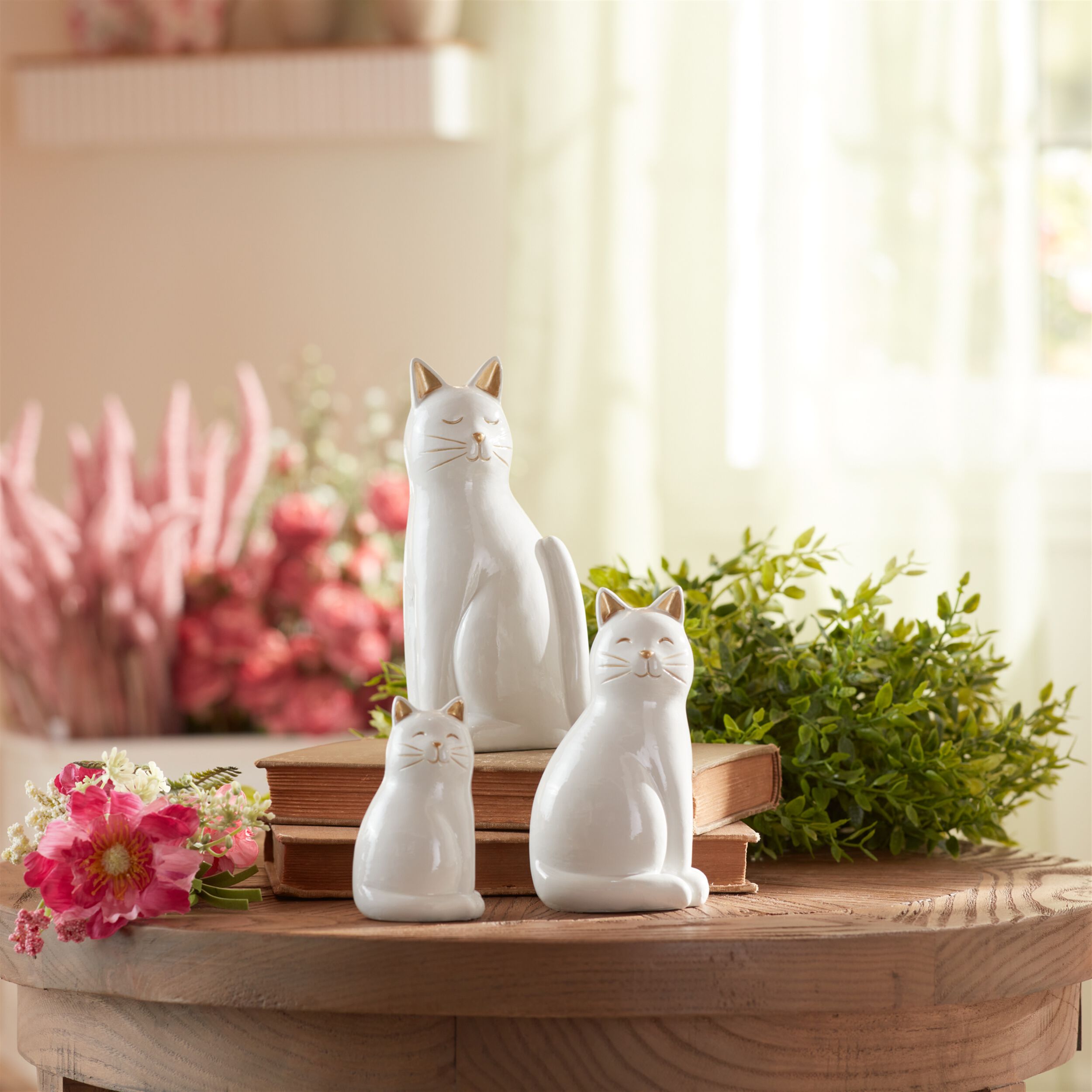 Sitting Cat Figurine Set of 6, WHITE GOLD, alternate image number 1