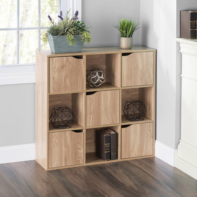 Home Basics 9 Cube Wood Storage Shelf with Doors, , alternate image number null