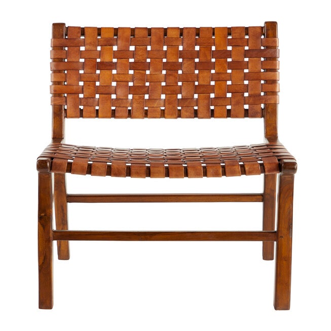Brown Leather And Teak Contemporary Dining Chair Dining Chair, , alternate image number null