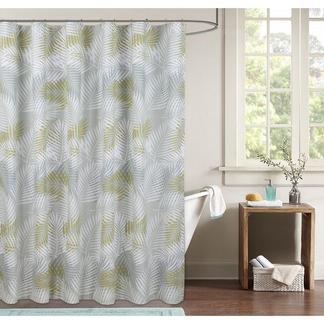 Palms Shower Curtain, BLUE GREEN WHITE, hi-res image number 0