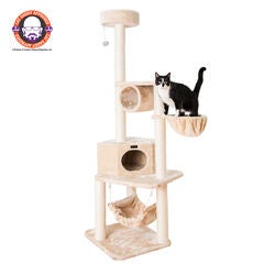 Real Wood 72" Cat Tower Entertainment Furniture With Lounge Basket, Perch