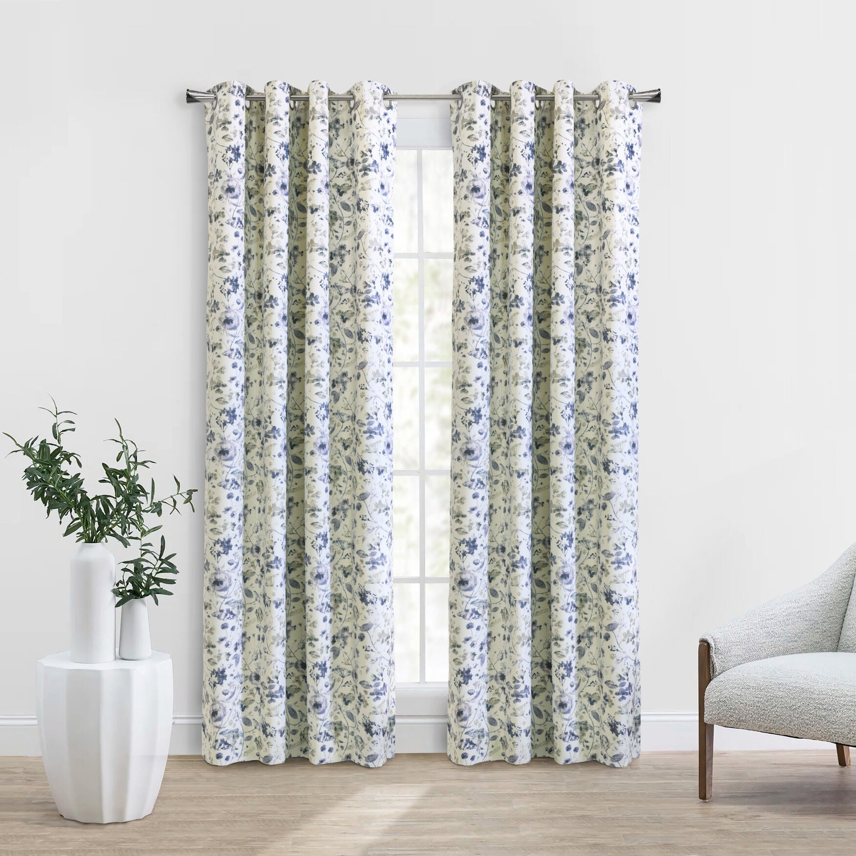 Flora Blackout Grommet Curtain Panel, SILVER, hi-res image number 0
