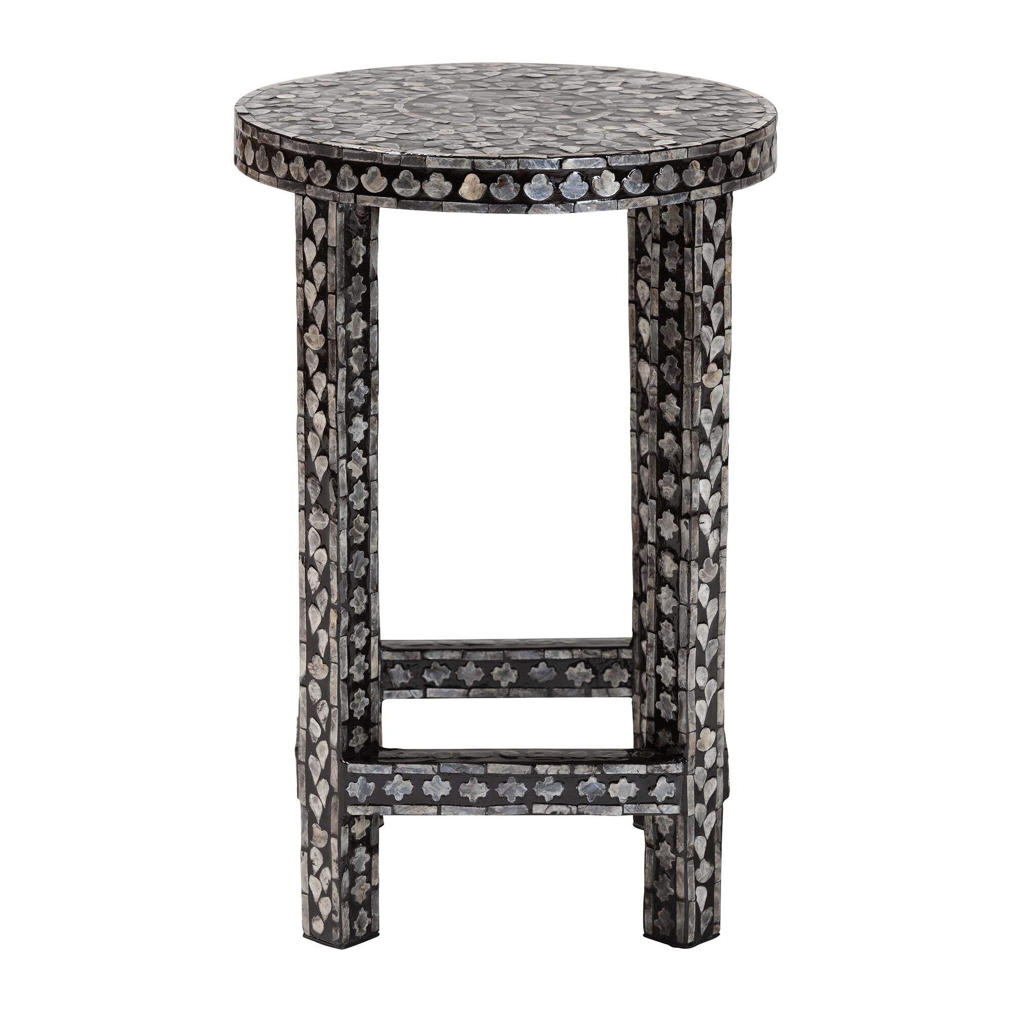 Elara Coastal Black and White Mother of Pearl Capiz Shell End Table, BLACK, alternate image number 2