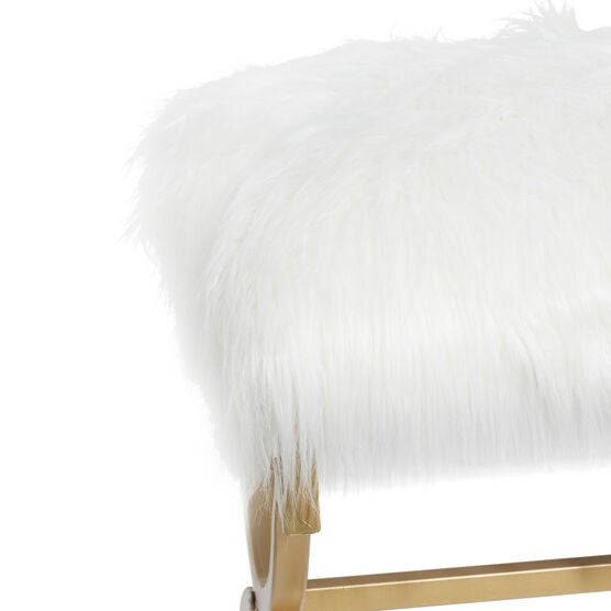 White Fur and Metal Contemporary Bench, 20x42x17, , alternate image number null