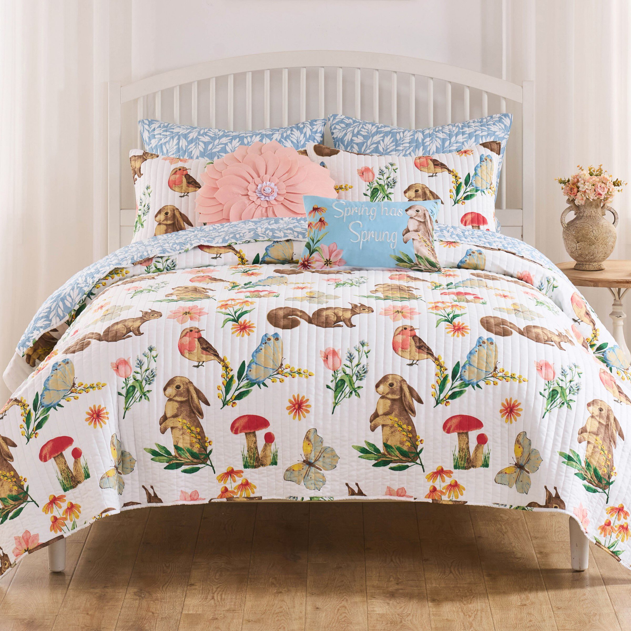 Willow Spring Forest Animals Reversible Quilt Set, WHITE, hi-res image number 0