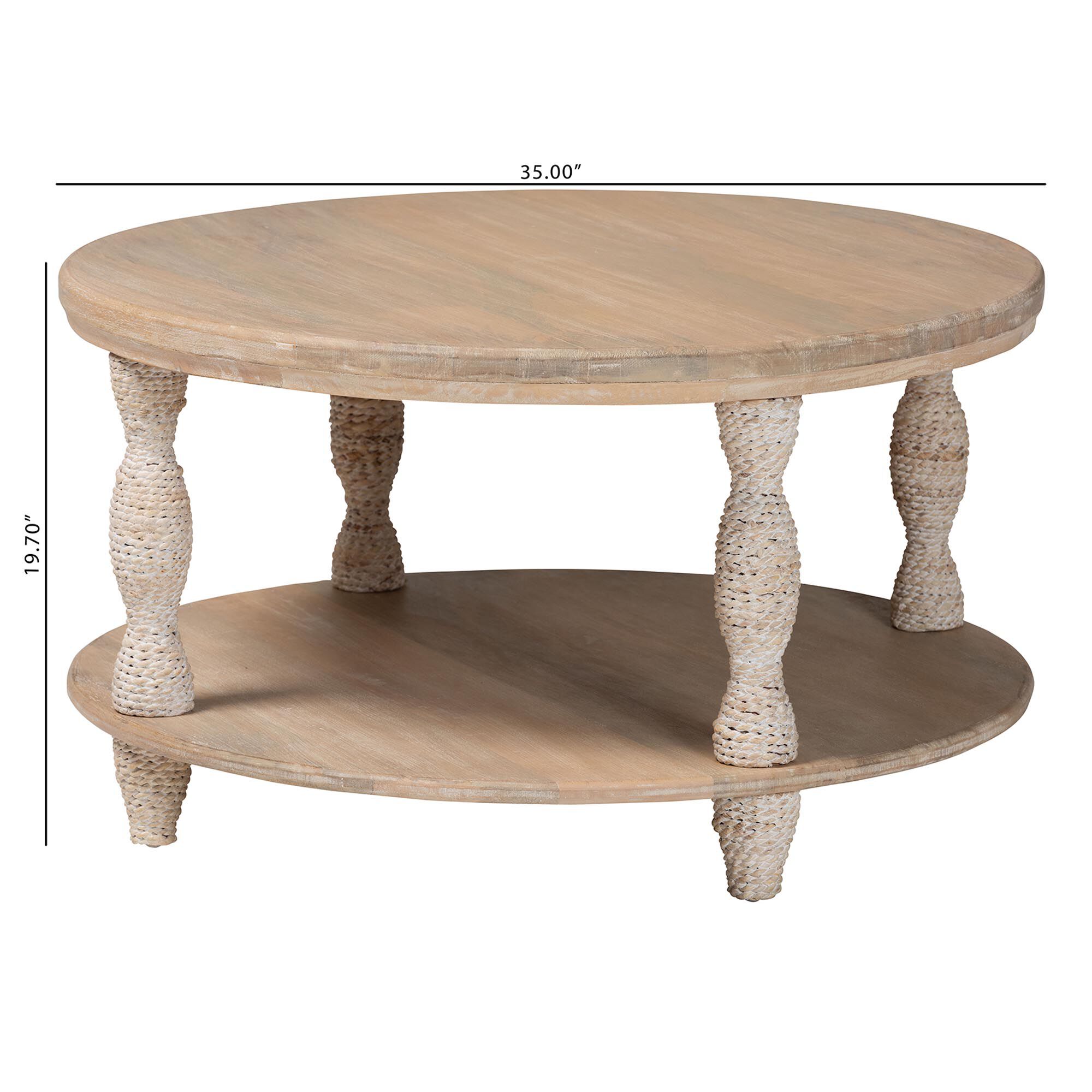 Lejane Wood Coffee Table with Seagrass Wrapped Legs, WHITEWASH, alternate image number 6