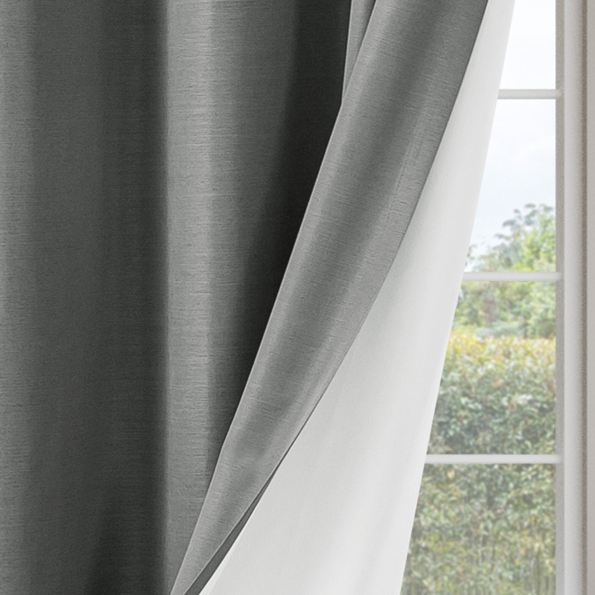 Brushed 100% Blackout Grommet Pair, DARK GREY, on-hover image number 1