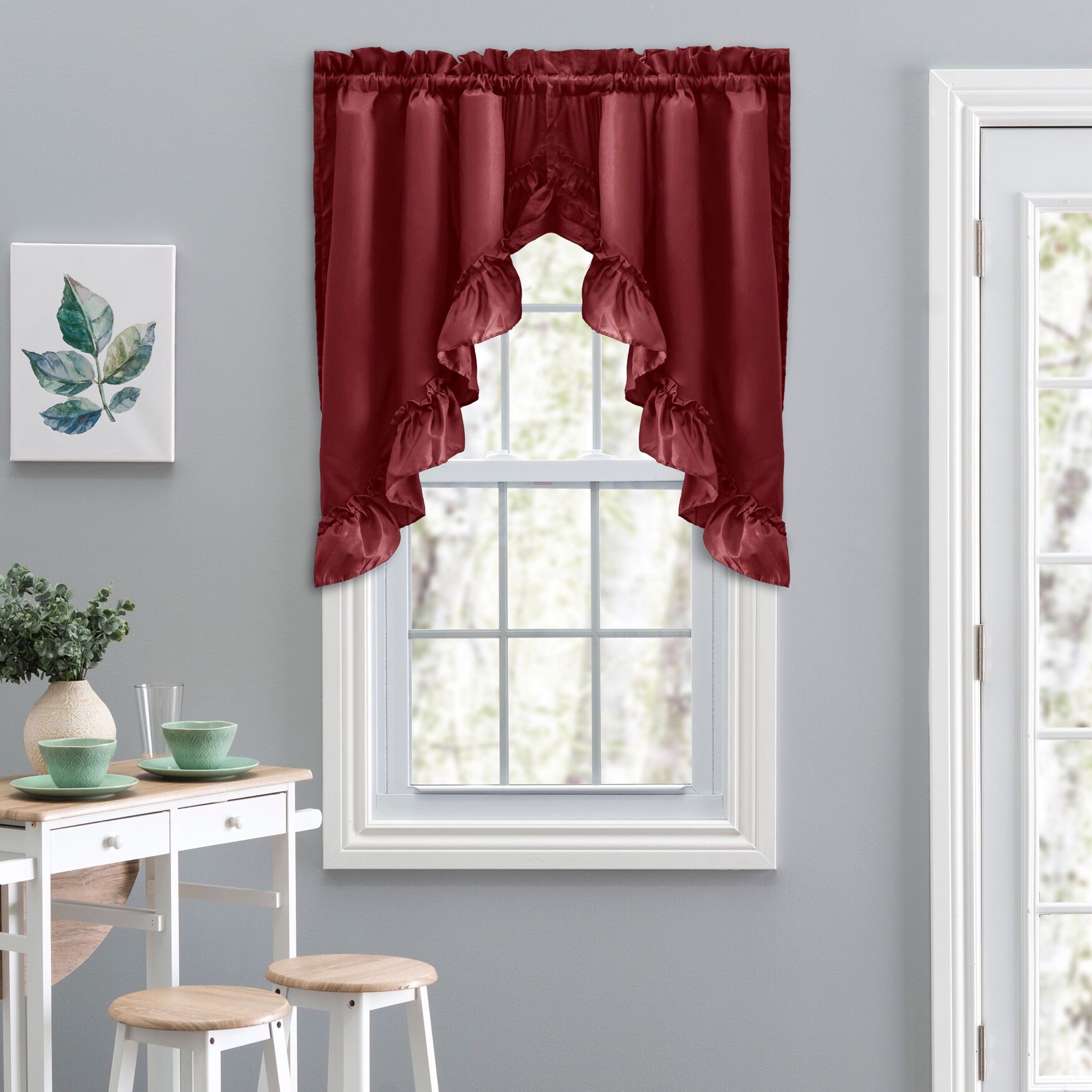 Stacey Curtain Ruffled Swag, MERLOT, hi-res image number 0