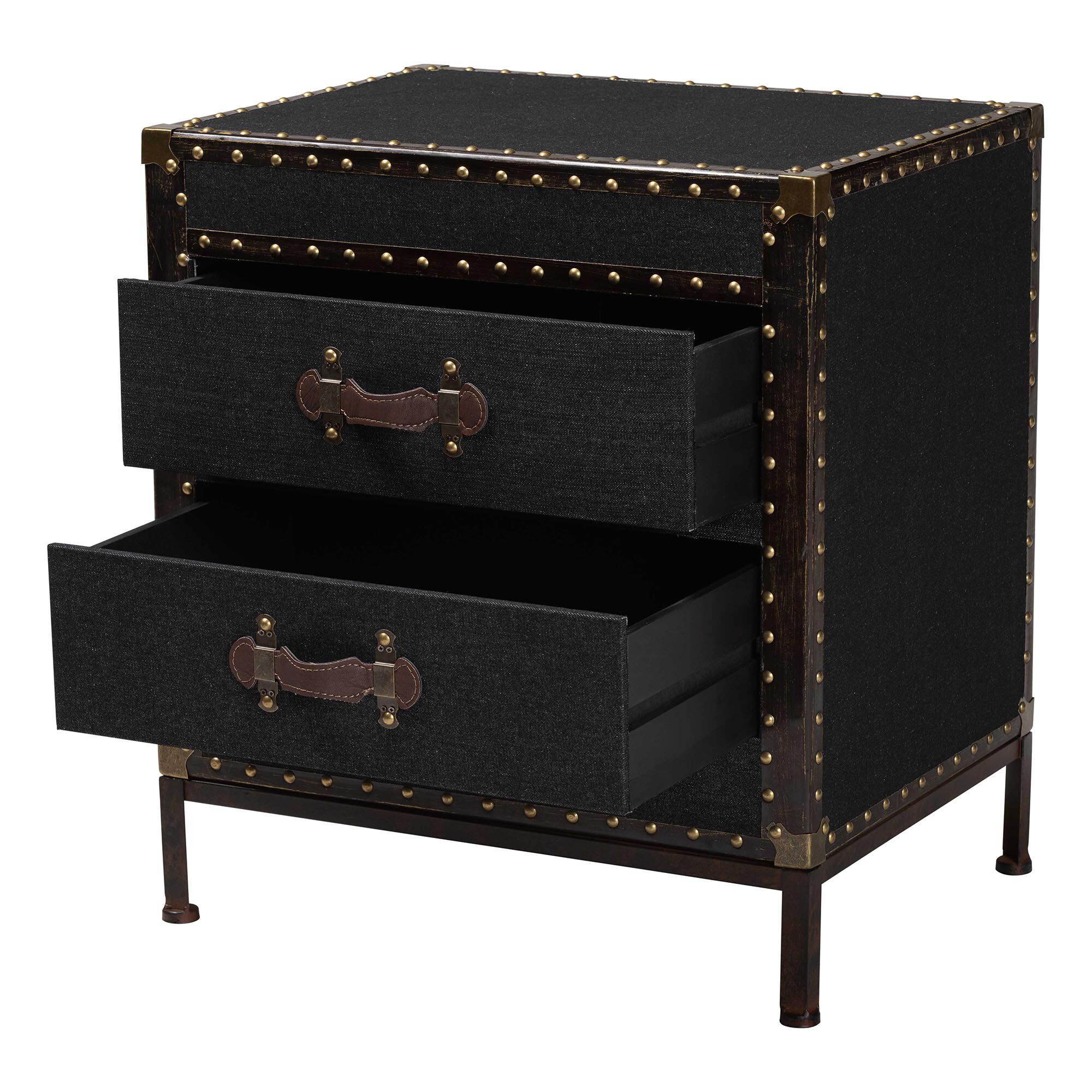 Laura Vintage Black Canvas 2-Drawer End Table Trunk, BLACK, alternate image number 2