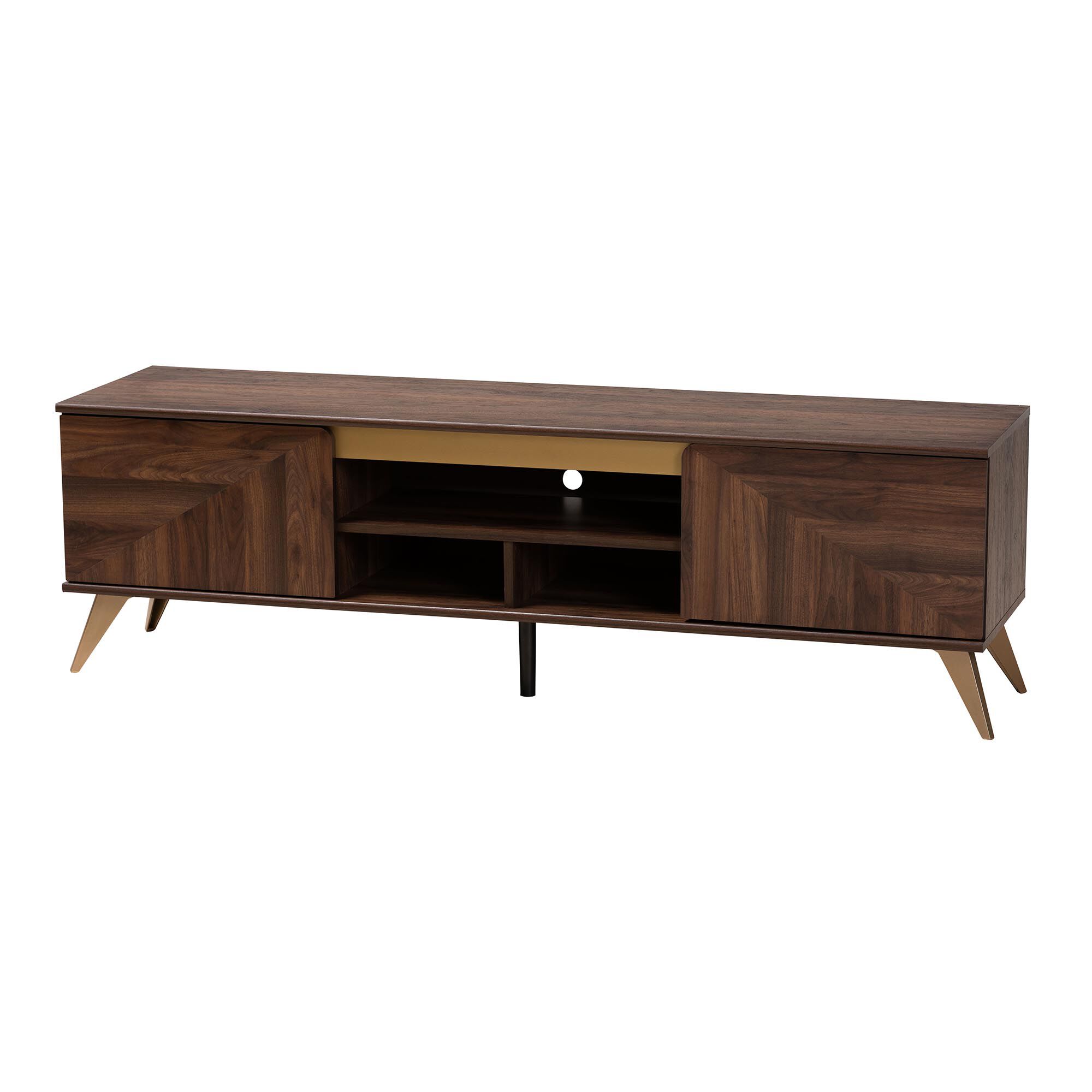 Graceland Mid-Century Modern Transitional Walnut Brown Finished Wood 2-Door TV Stand, GOLD, alternate image number 2