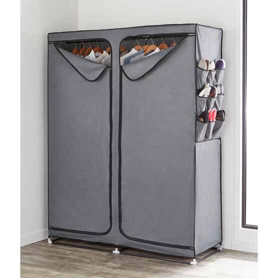 23"D Oversized Double Wardrobe with Shoe Storage, GRAY, hi-res image number null