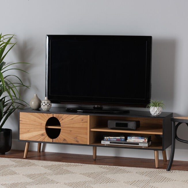 Chester Modern And Contemporary Two-Tone Dark And Natural Brown Finished Wood Tv Stand, , alternate image number null