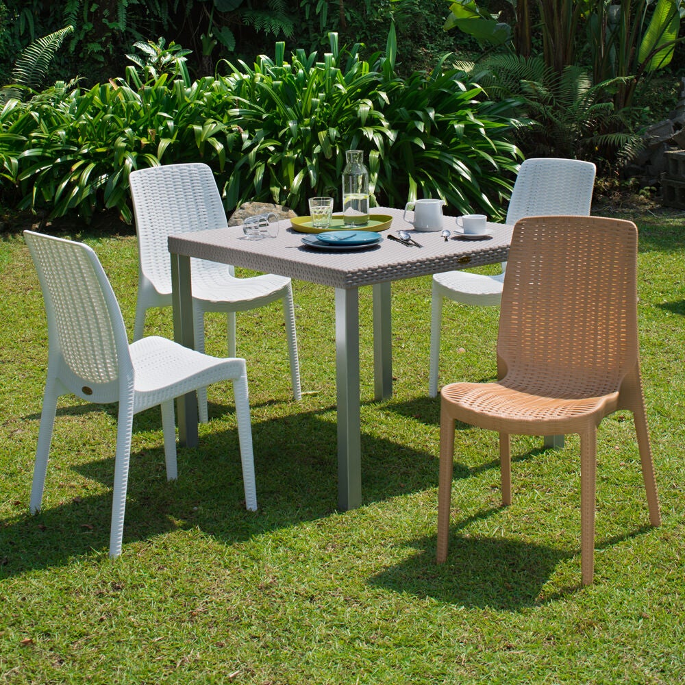 Set of 4 Rue Stackable Outdoor Dining Chairs, WHITE, alternate image number 2