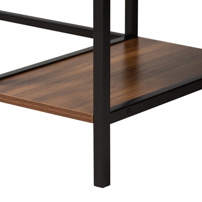 Lydia Modern Walnut Brown Finished Wood And Black Metal L-Shaped Corner Desk With Shelves, , alternate image number null