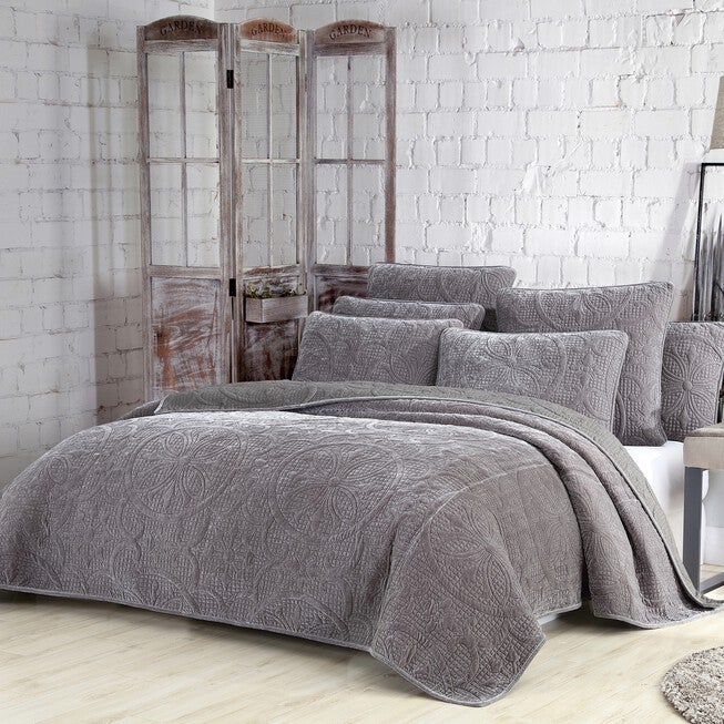 Joanna Velvet Quilt Set, GRAY, hi-res image number 0