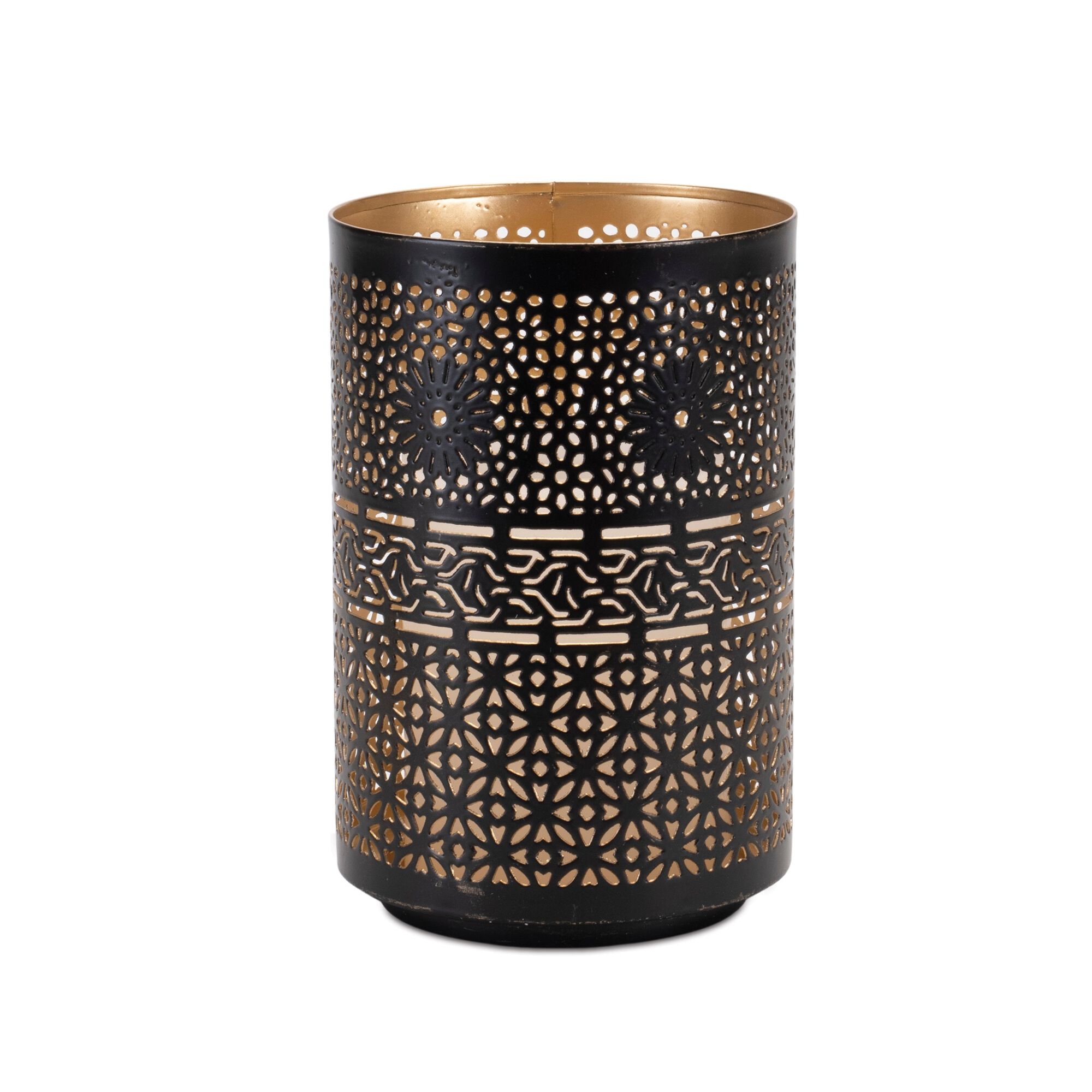 Mandala Punched Metal Candle Holder (Set of 2), BLACK/GOLD, alternate image number 5