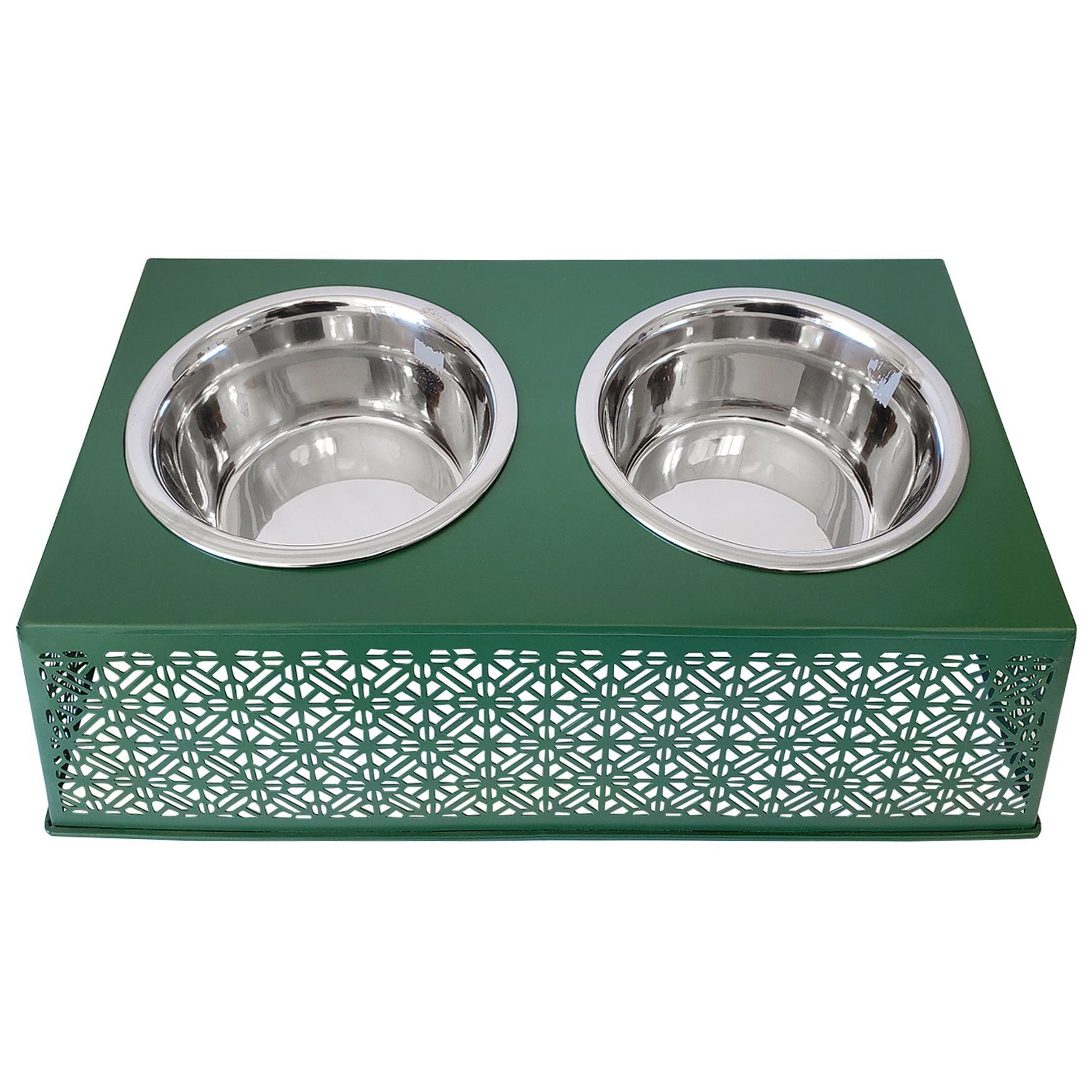 Dark Green Raised Pet Dog Feeder with Bowls, , on-hover image number 1