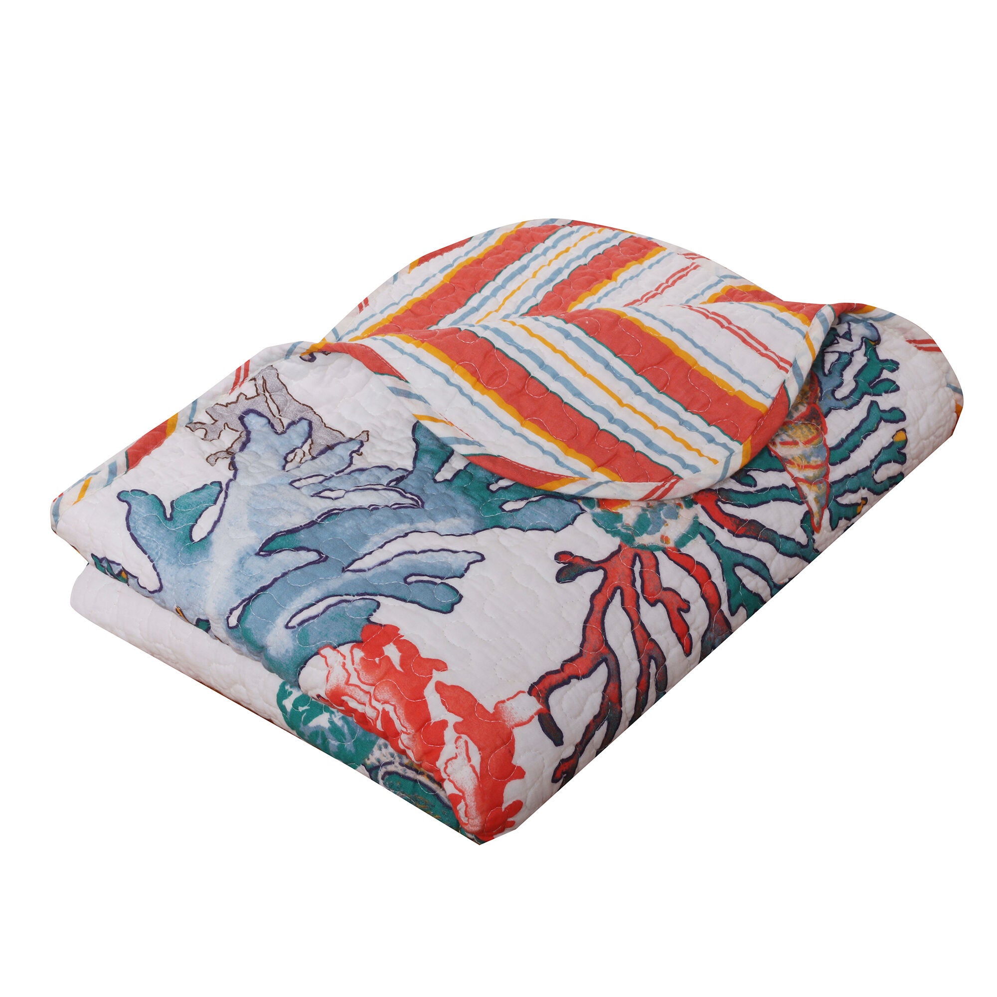 Atlantis Coral Coastal Quilted Throw Blanket, Coral, CORAL, alternate image number 1