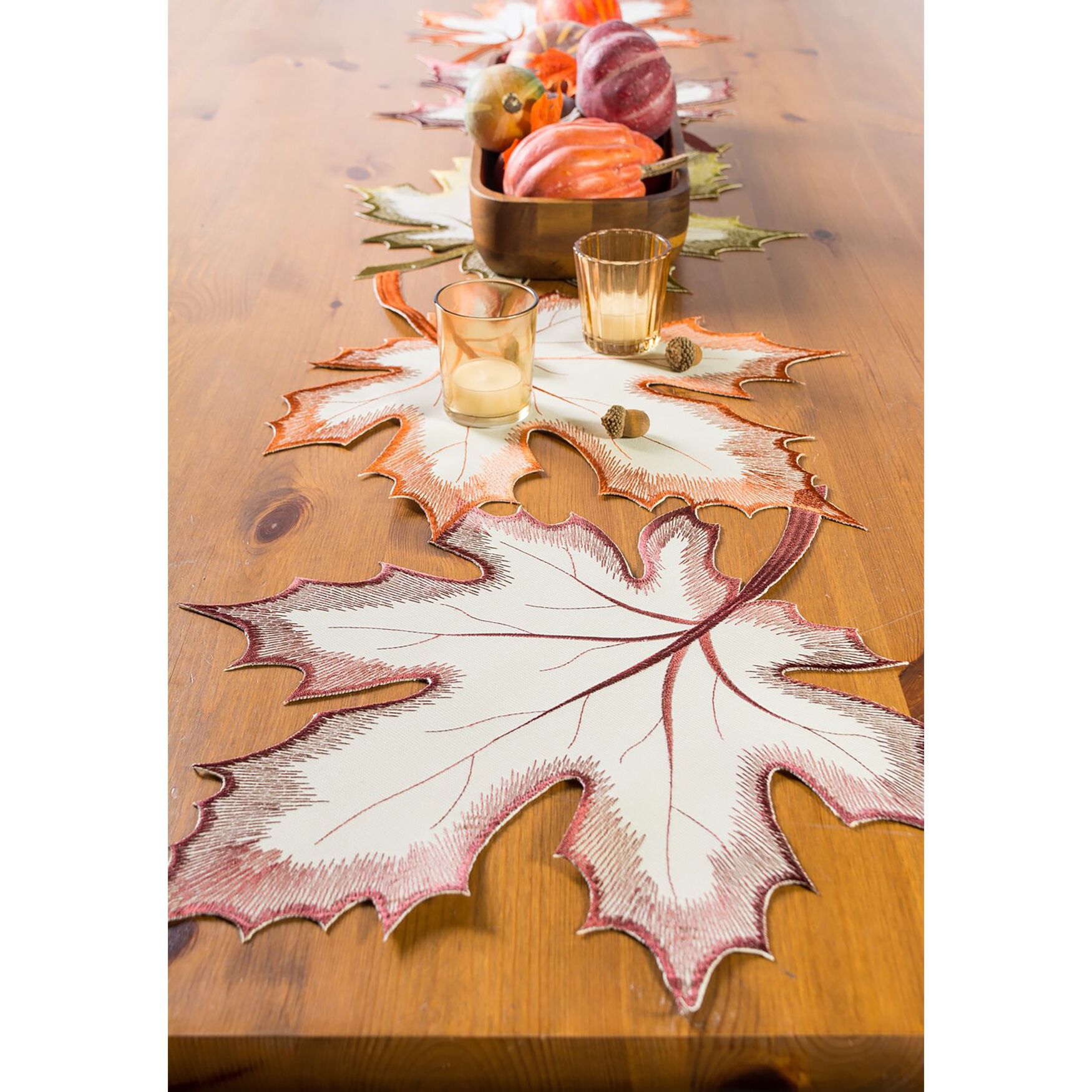 Embroidered Maple Leaves Table Runner, , alternate image number 2