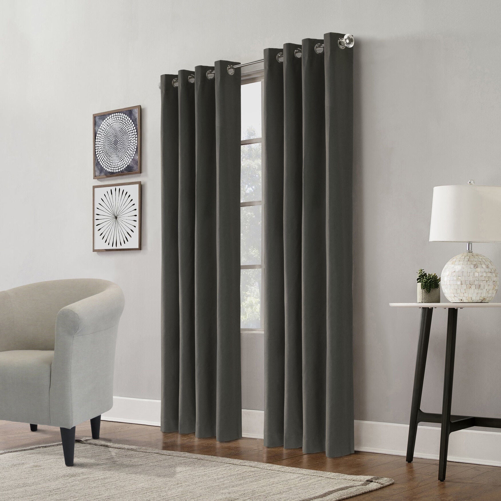 Edison Blackout Grommet Curtain Panel, CHARCOAL, hi-res image number 0