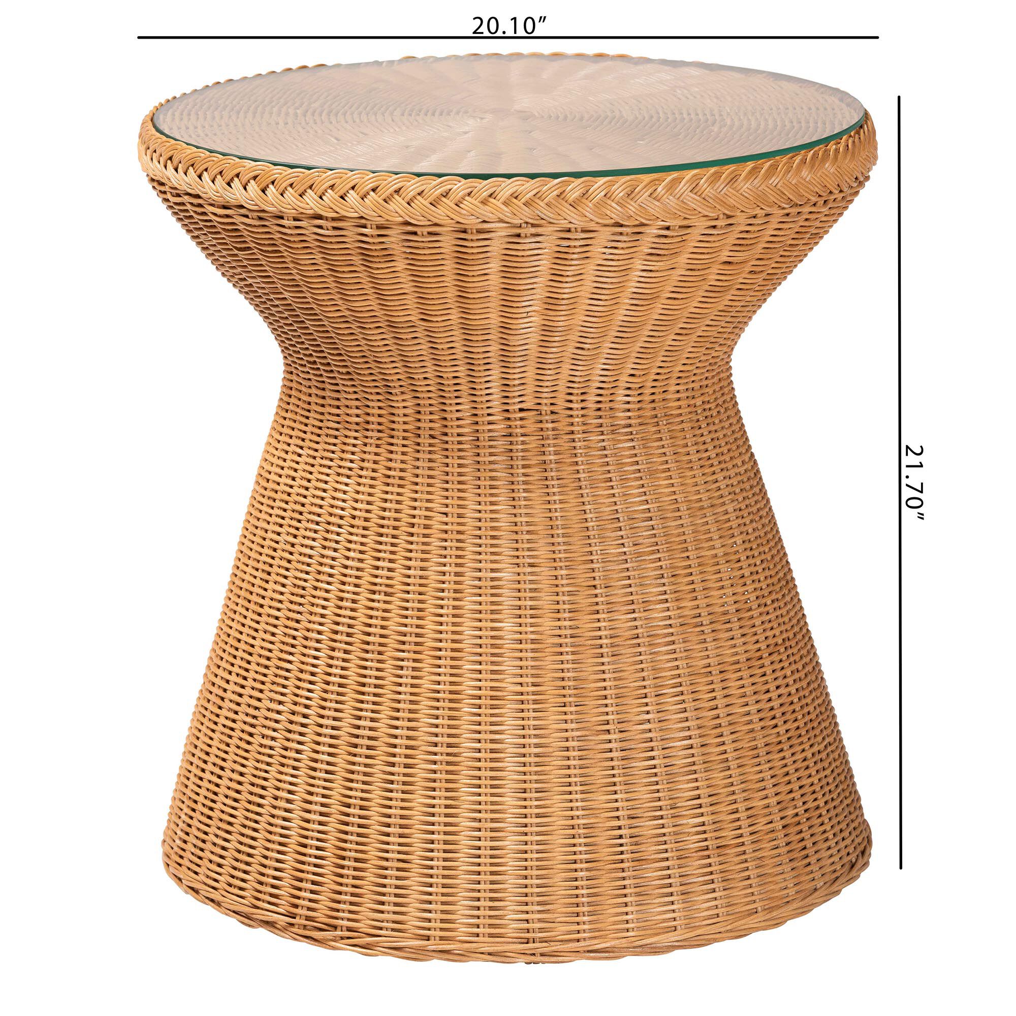 Nina Bohemian Light Honey Braided Rattan End Table with Glass Tabletop, NATURAL, alternate image number 6