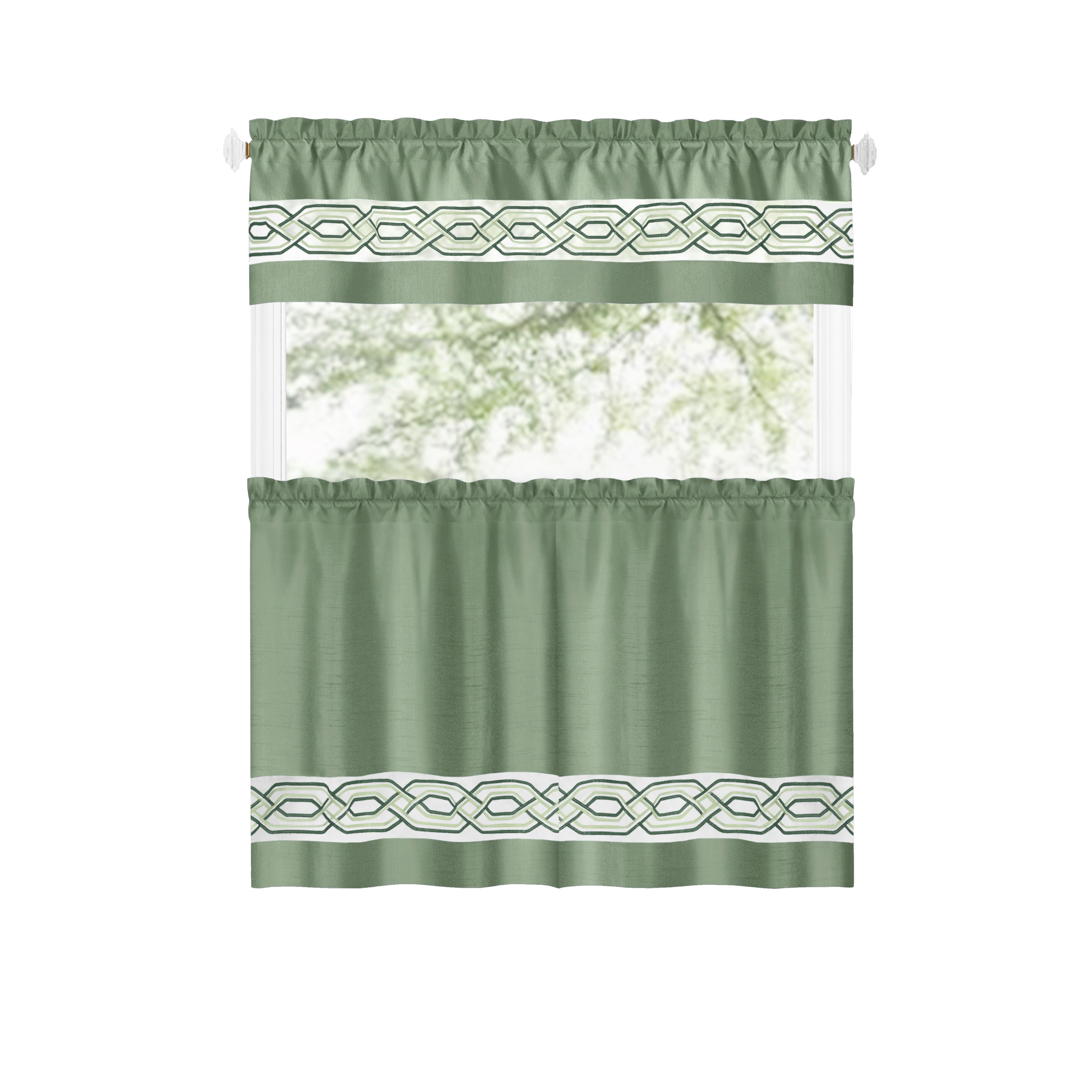 Paige Tier and Valance Window Curtain Set, GREEN, alternate image number 2