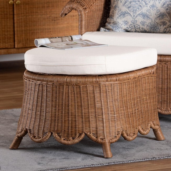 Footstools Detta Natural Rattan Footstool with Cushion | Woman Within