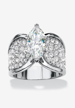Platinum Plated Cubic Zirconia and Round Crystals Engagement Ring
