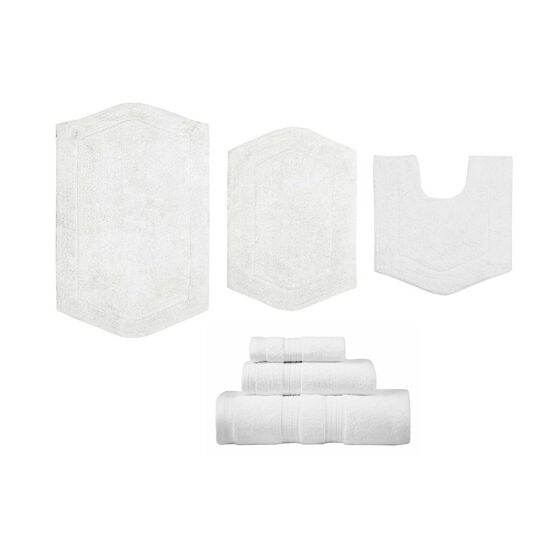 Waterford 6 Piece Set of Bath Rugs and Towels Collection, WHITE, hi-res image number null
