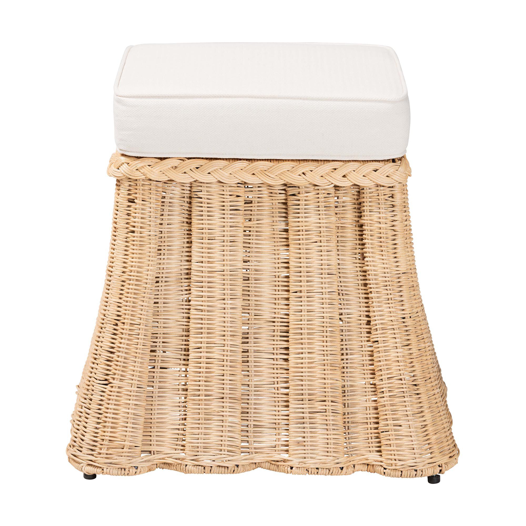 Rotem Natural Rattan Ottoman with Cushion, BROWN, alternate image number 2