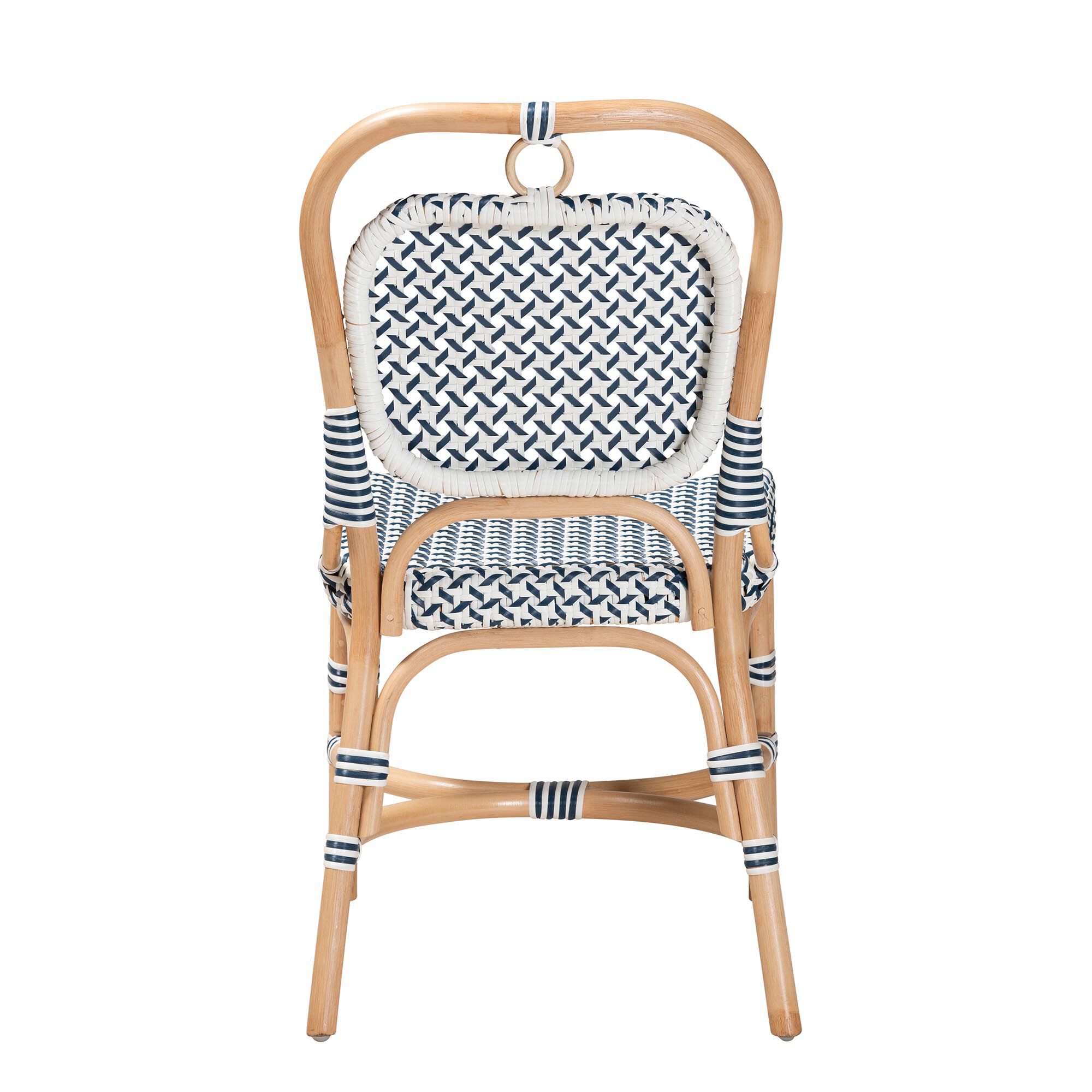 Luciana Modern French Blue and White Weaving Natural Rattan Bistro Chair, BLUE, alternate image number 5