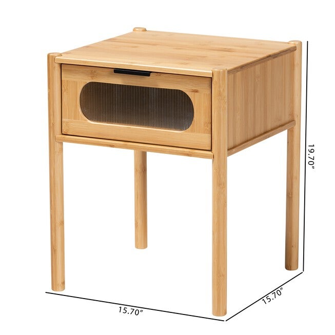 Naresh Mid-Century Modern Transitional Natural Brown Bamboo Wood 1-Drawer End Table, , alternate image number 9