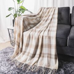 Battilo Home Grey and White Plaid Fringed Cashmere Shawl /Throw/ Blanket, 49" x 63"
