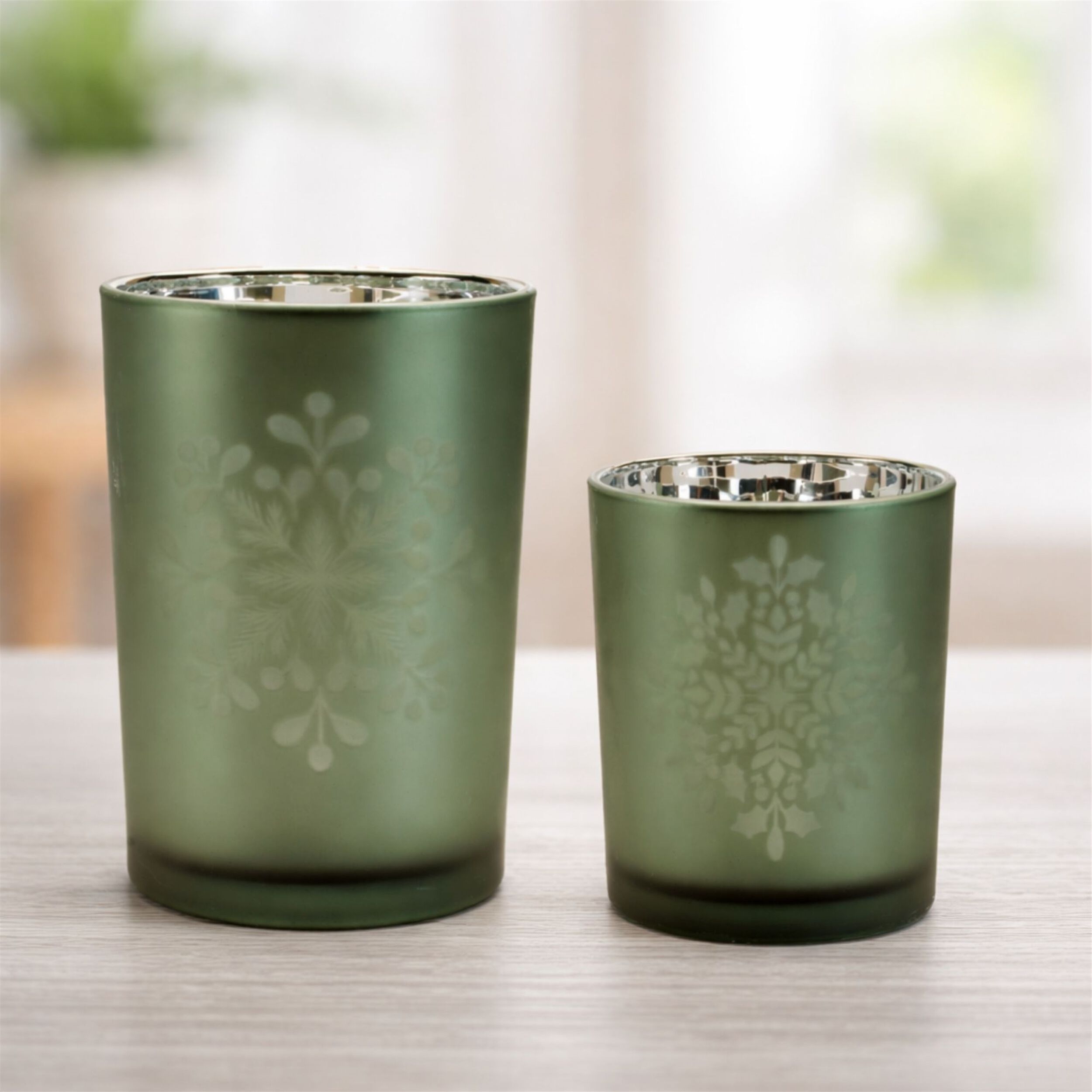 Frosted Snowflake Candle Holder (Set of 2), GREEN, alternate image number 2