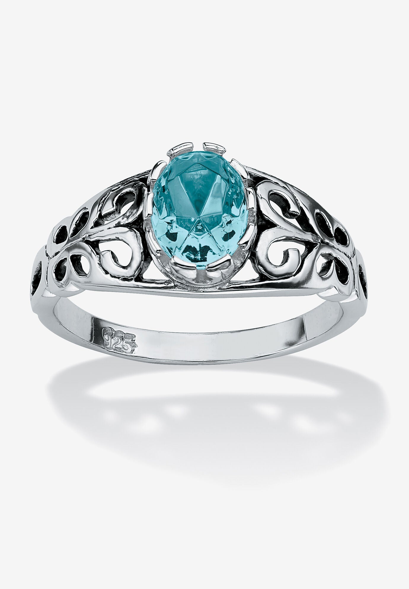 Sterling Silver Swirl Simulated Birthstone Ring, DECEMBER, hi-res image number 0