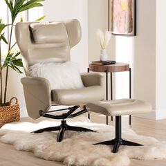 Elwood Modern Brown Faux Leather 2-Piece Lounge Chair and Footrest Set
