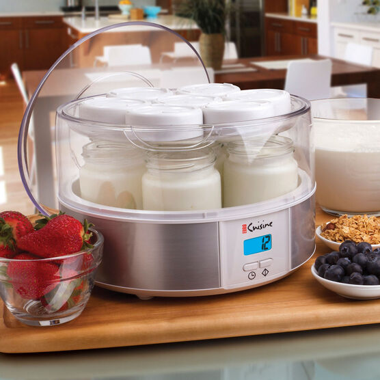 Euro Cuisine Electric Digital Automatic Yogurt Maker with 7 Glass Jars, WHITE, hi-res image number null