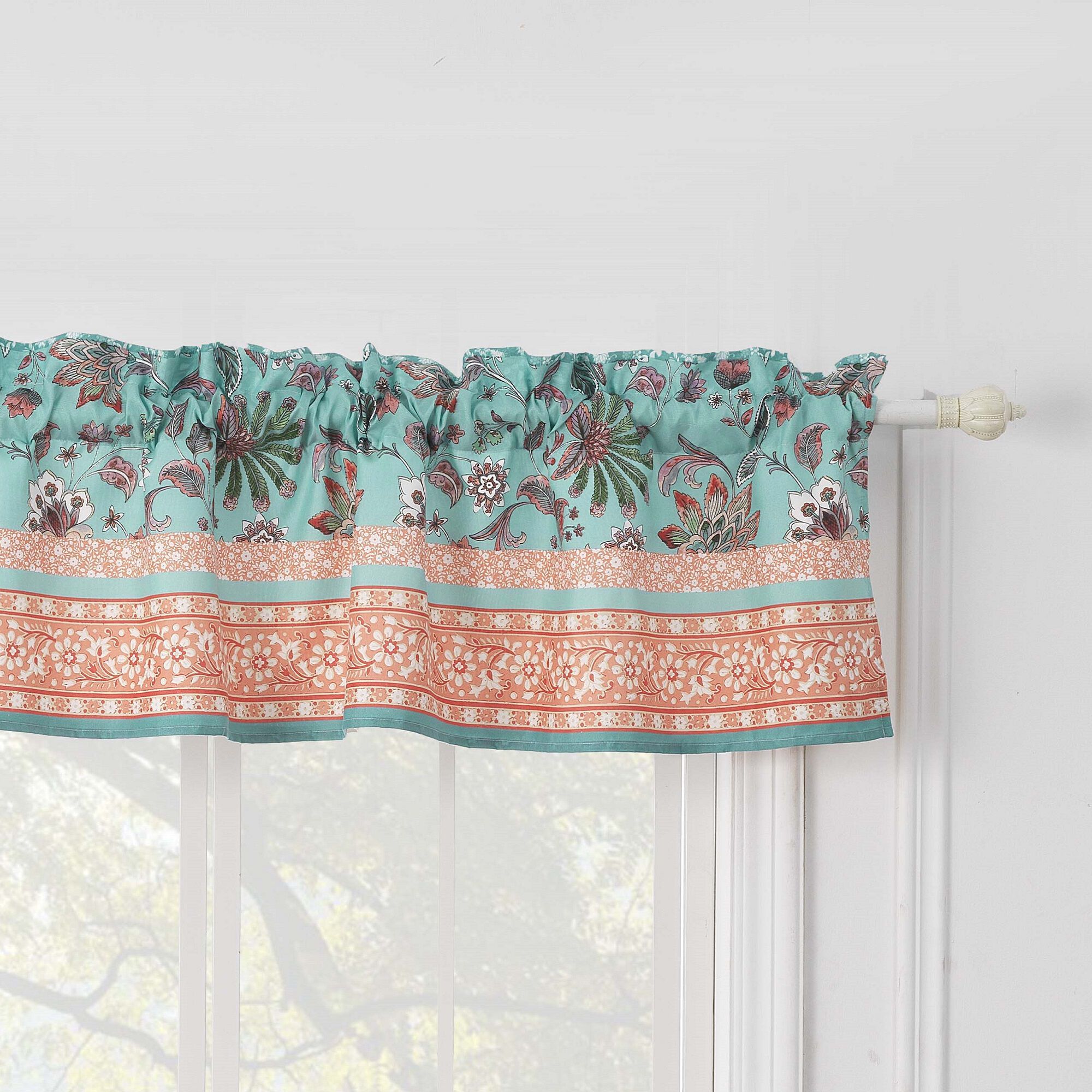 Audrey Window Valance Curtains, Turquoise, CHOCOLATE, hi-res image number 0