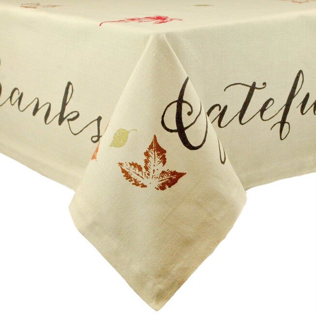 Rustic Leaves Print Tablecloth 60x84, TAN, hi-res image number null