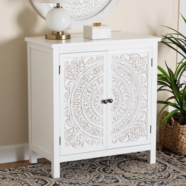 Yelena Classic And Traditional White Finished Wood 2-Door Storage Cabinet, , alternate image number null