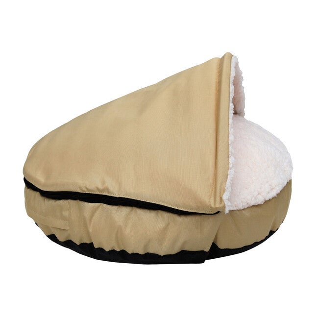 Happycare Tex Durable Oxford to Sherpa Pet Cave and Round Pet Bed, 25 inches, with Removable top and Insert, Khaki, , on-hover image number 1
